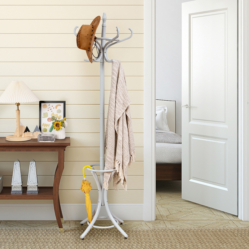 Costway Grey Freestanding Coat Rack with 12 Hooks Image 8
