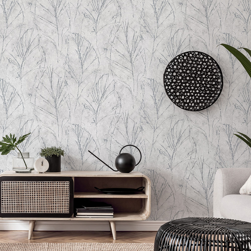 Erismann Elegant Leaves Blown Grey and Silver Wallpaper Image 3