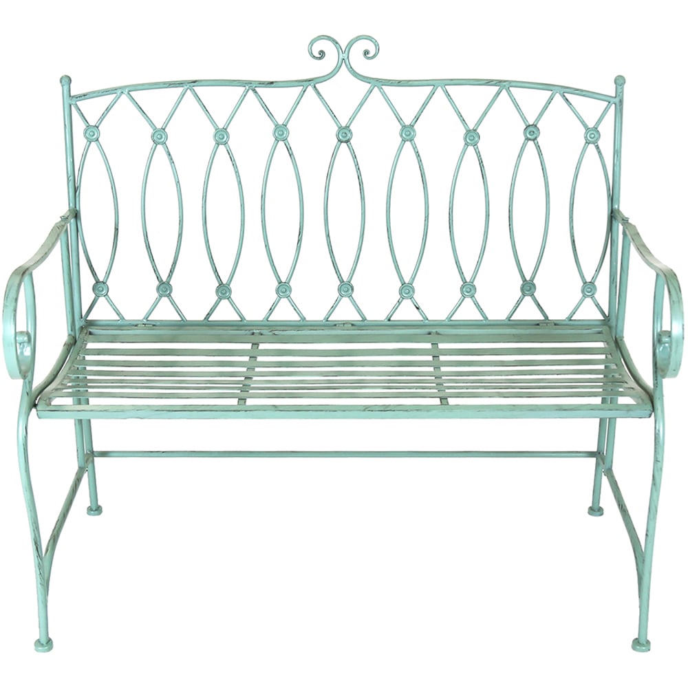 Charles Bentley Wrought Iron Bench Sage Green Image 3