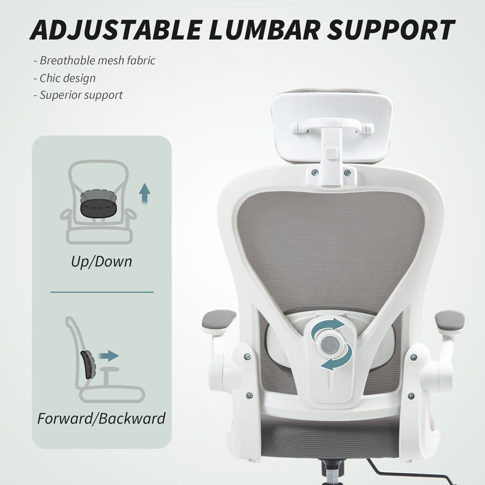 Portland Grey Mesh Ergonomic Office Chair with Headrest and Lumbar Support Image 5