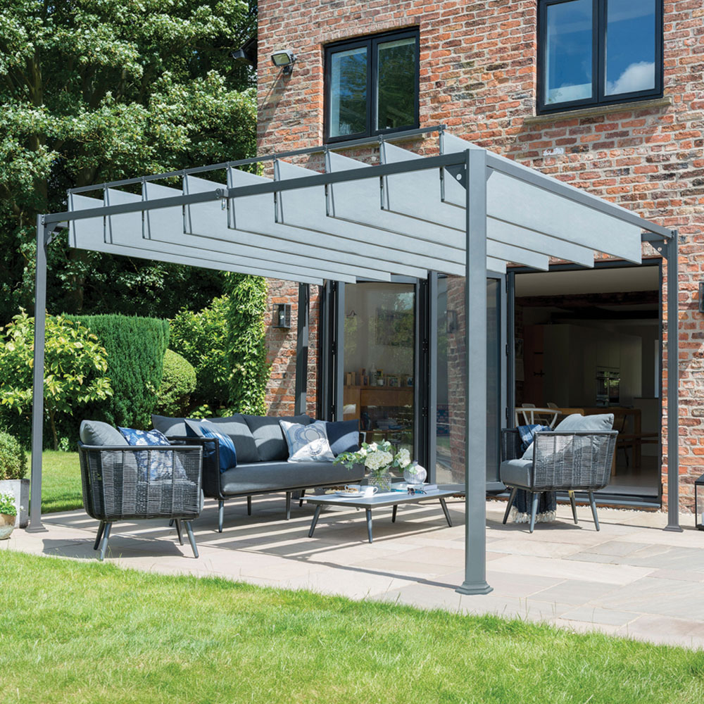 Norfolk Collection Pandora 3 x 3.6m Multi-Directional Leaf Roof Gazebo with Handle Image 1