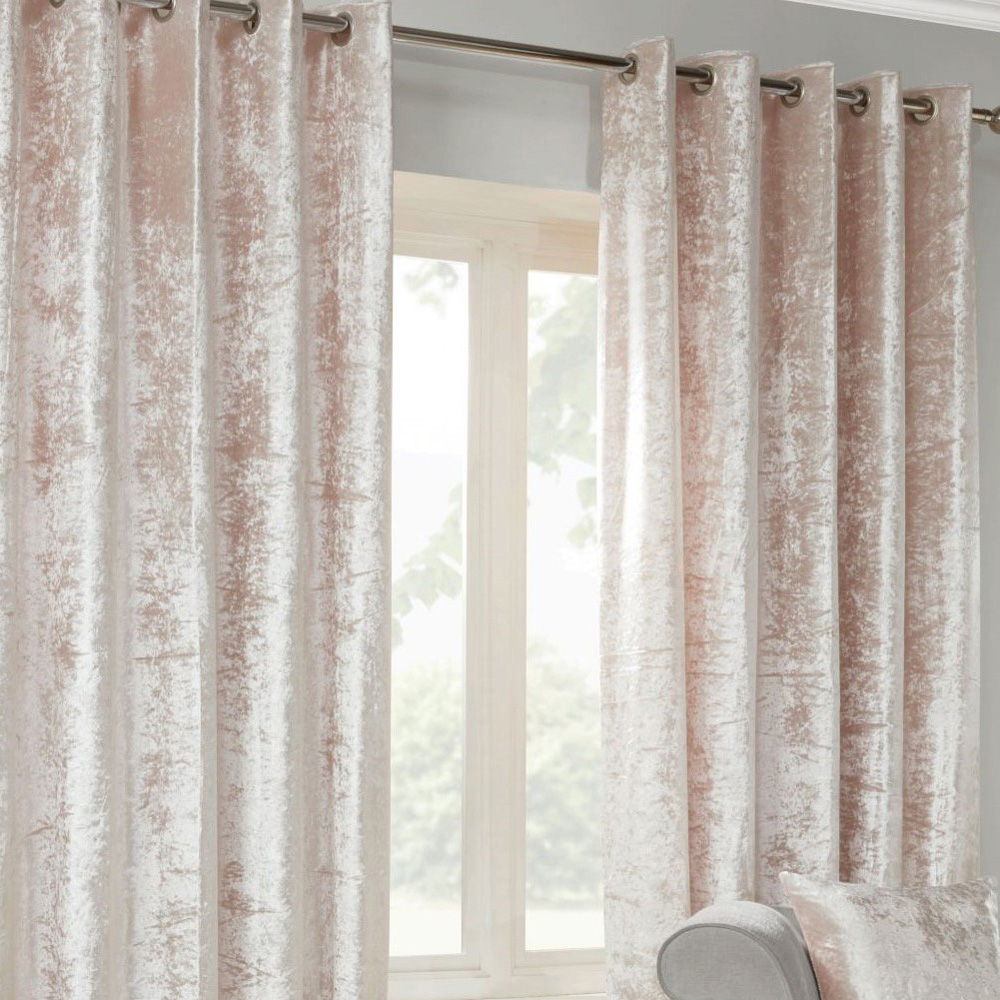 Alan Symonds Blush Crushed Velvet Ring Top Eyelet Curtains 168 x 137cm Image 3