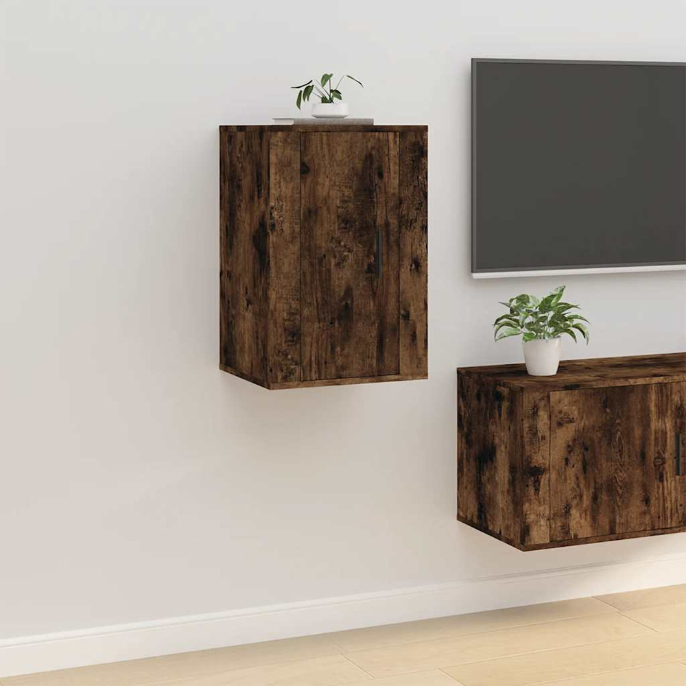 vidaXL Single Door Smoked Oak Wall Mounted TV Cabinet Set of 2 Image 4