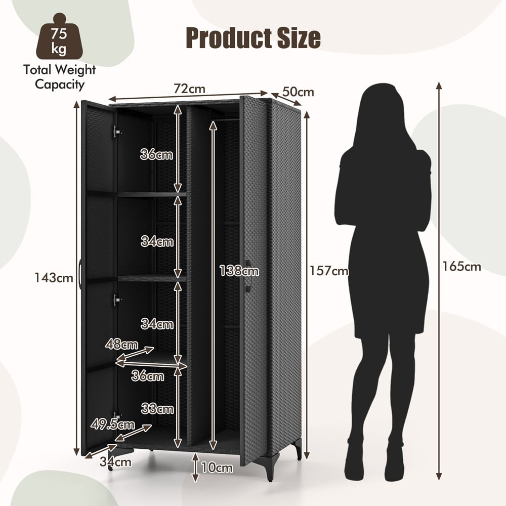 Costway 4 Storage Cube Black Rattan Wardrobe Armoire Closet Image 9