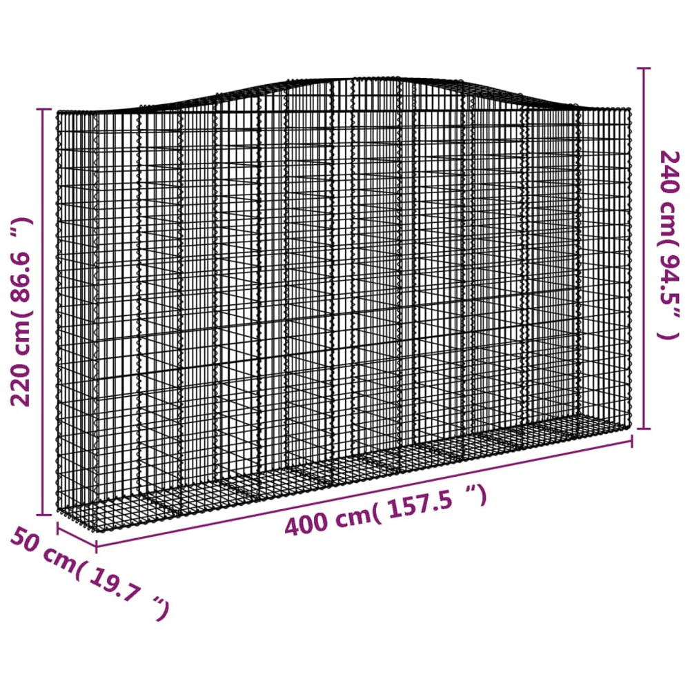 vidaXL Silver Galvanised Iron Arched Gabion Basket 400 x 50 x 220/240cm Image 4