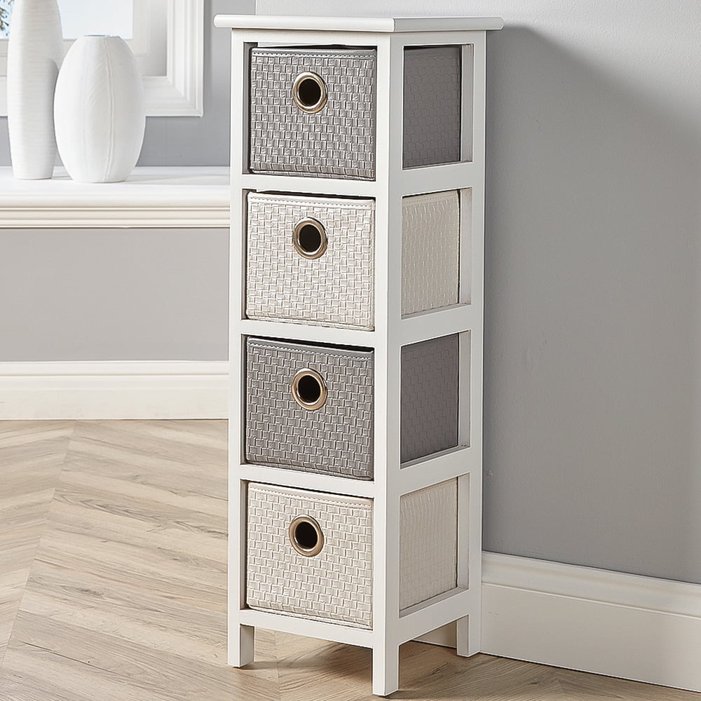 Home Source Sandringham 4 Drawer White and Grey Storage Cabinet Image 1