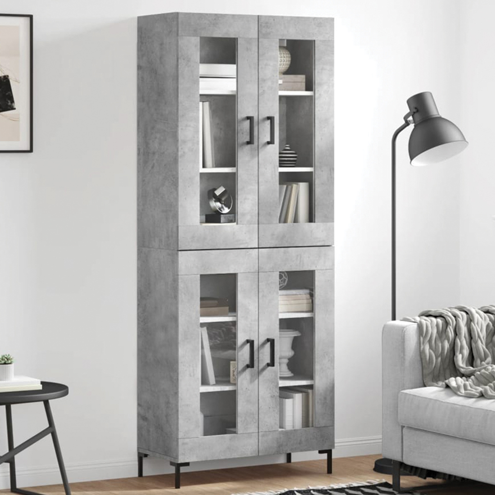 vidaXL 4 Glass Door Concrete Grey Highboard Image 1