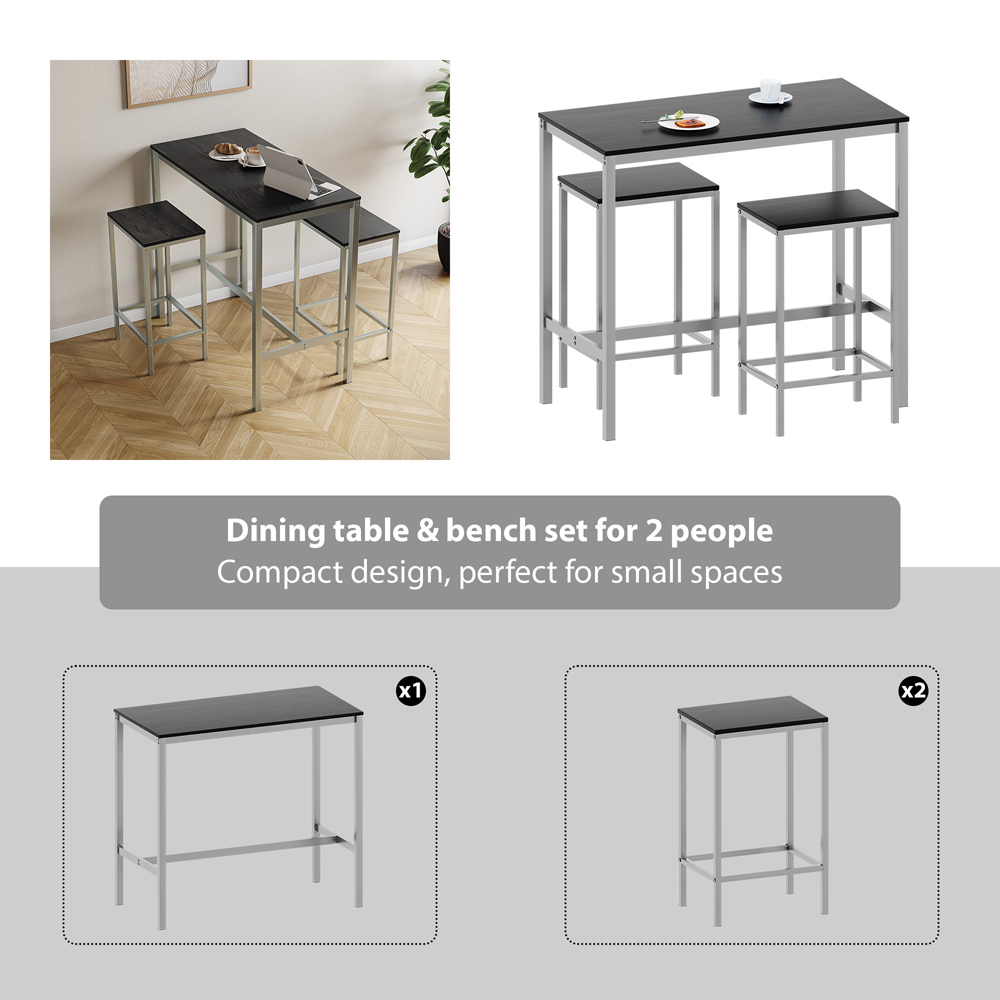 VIDA DESIGNS Roslyn 2 Seater Metal Frame Breakfast Table Set Black Image 5