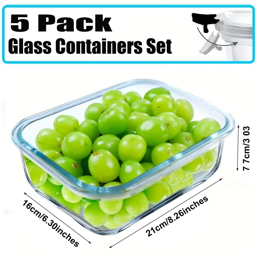 ATEK 36oz BPA Free Glass Food Storage Container with Lid 5 Pack Image 6
