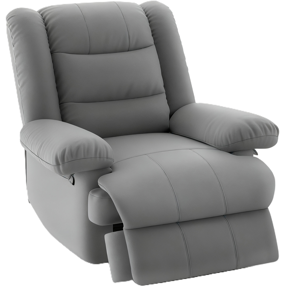 Rattrix Grey PU Leather Manual Reclining Chair with Padded Backrest and Retractable Footrest Image 2