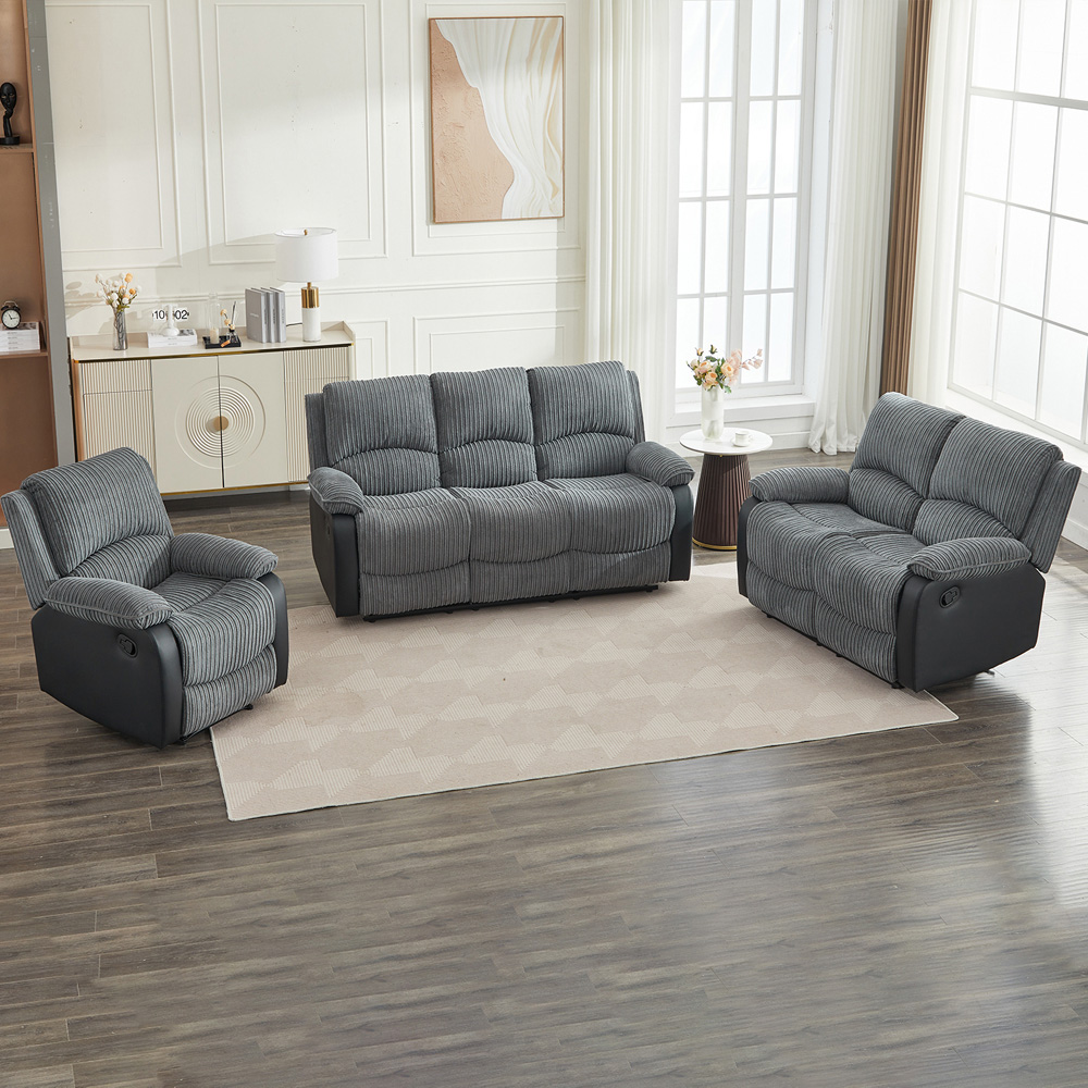 Langham 6 Seater Grey Manual Recliner Sofa Set Image 1