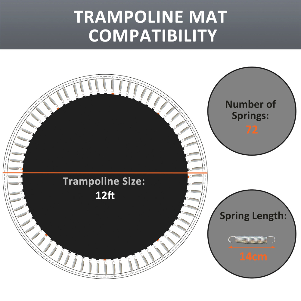 SPORTNOW 12ft Black Trampoline Mat with 72 V-Hooks Image 8