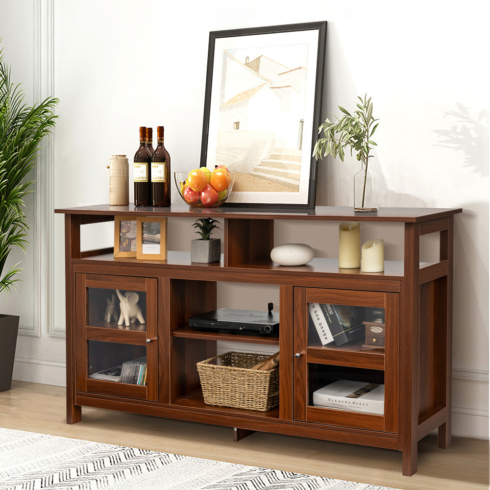 Costway 2 Door 4 Shelf Brown Wooden TV Unit Image 4
