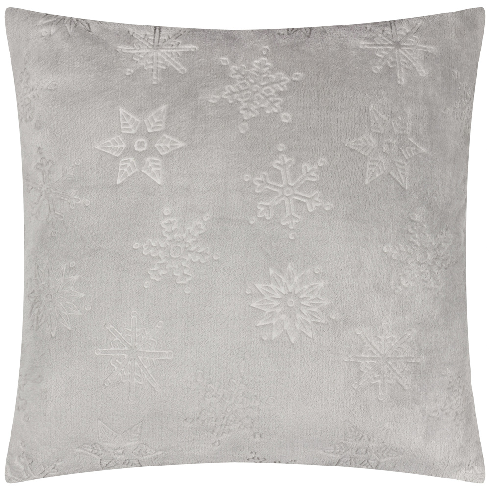 Furn Snowflakes Grey Faux Fur Cushion 50 x 50cm Image 1