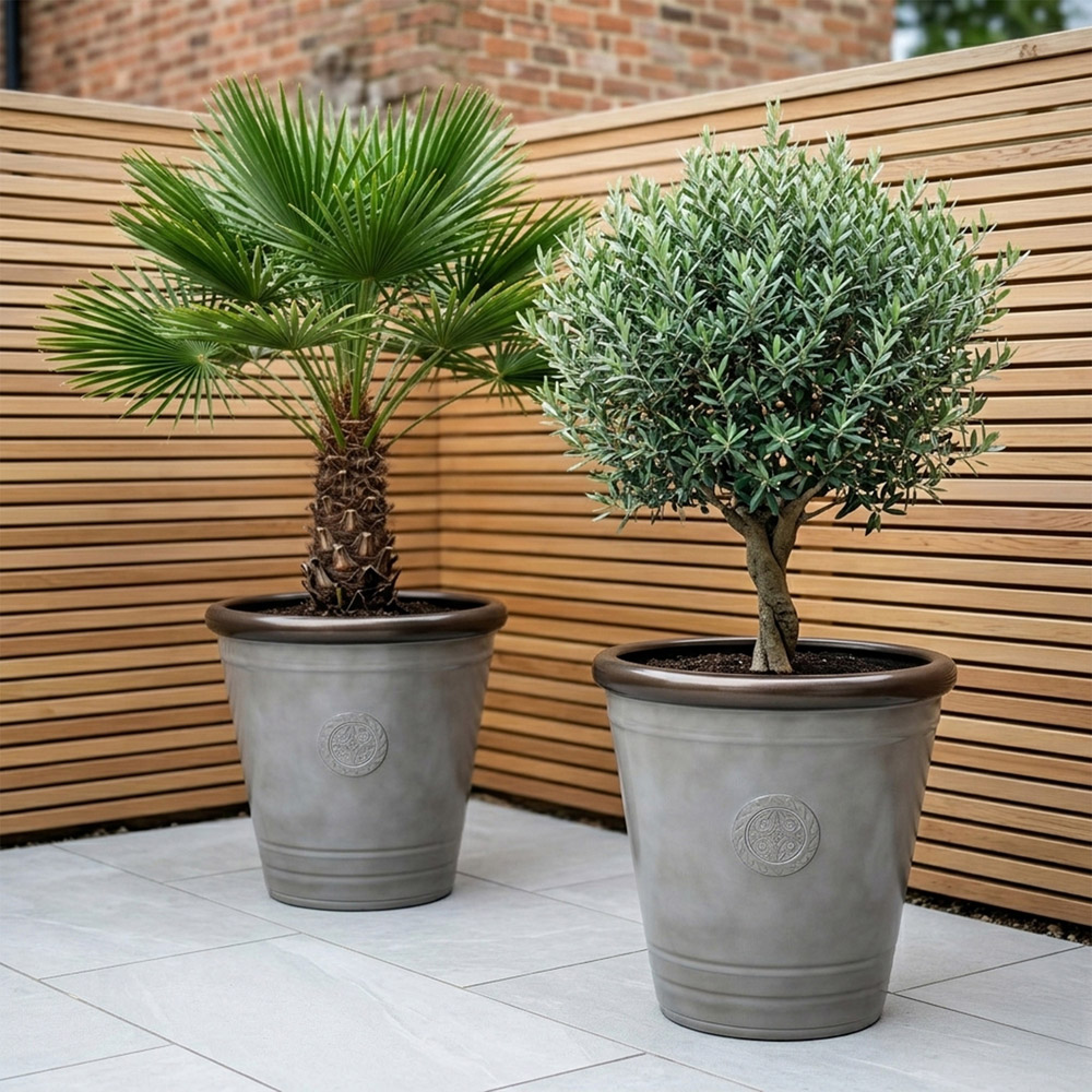Jack Stonehouse Grey Brass Rim Recycled Plastic Outdoor Planter 75L 2 Pack Image 2