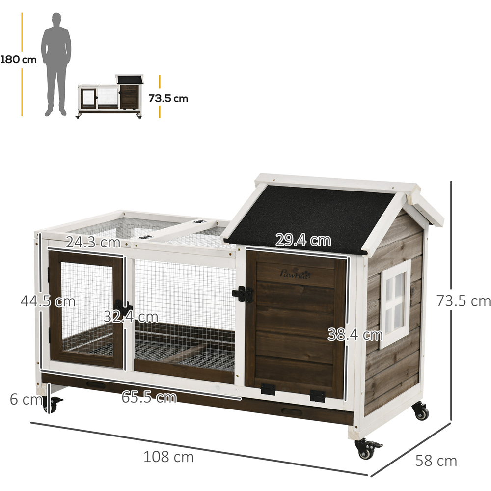 PawHut Wooden Rabbit Hutch with Sliding Tray and Wheels Image 6