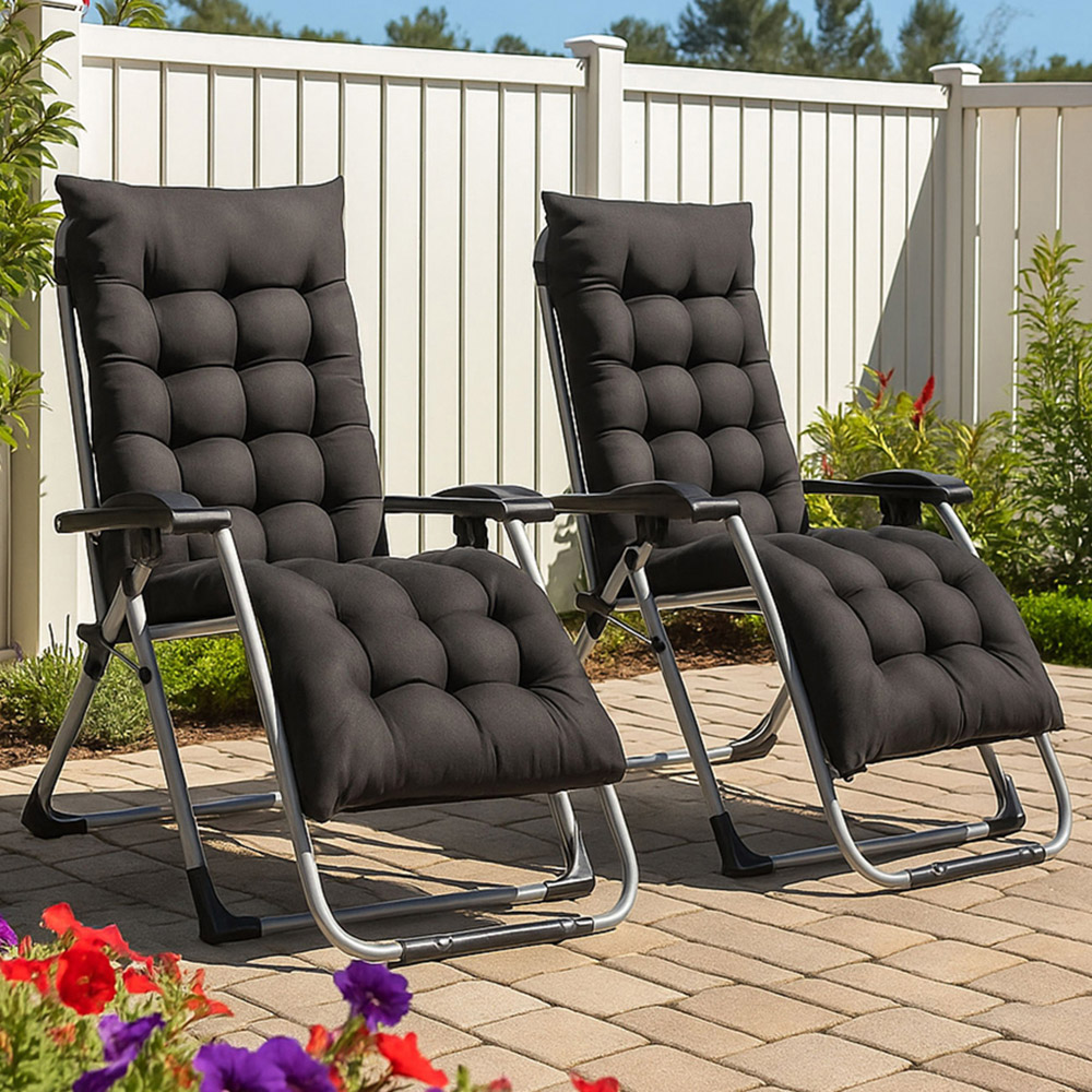 Neo Zero Gravity Black Reclining Sun Lounger with Padded Cushions Image 1