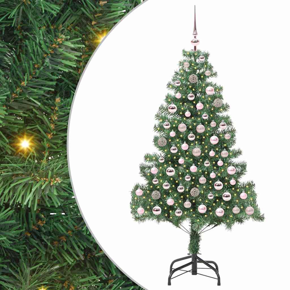 vidaXL Pre-Lit Pink Baubles Green Artificial Christmas Tree 6ft Image 2