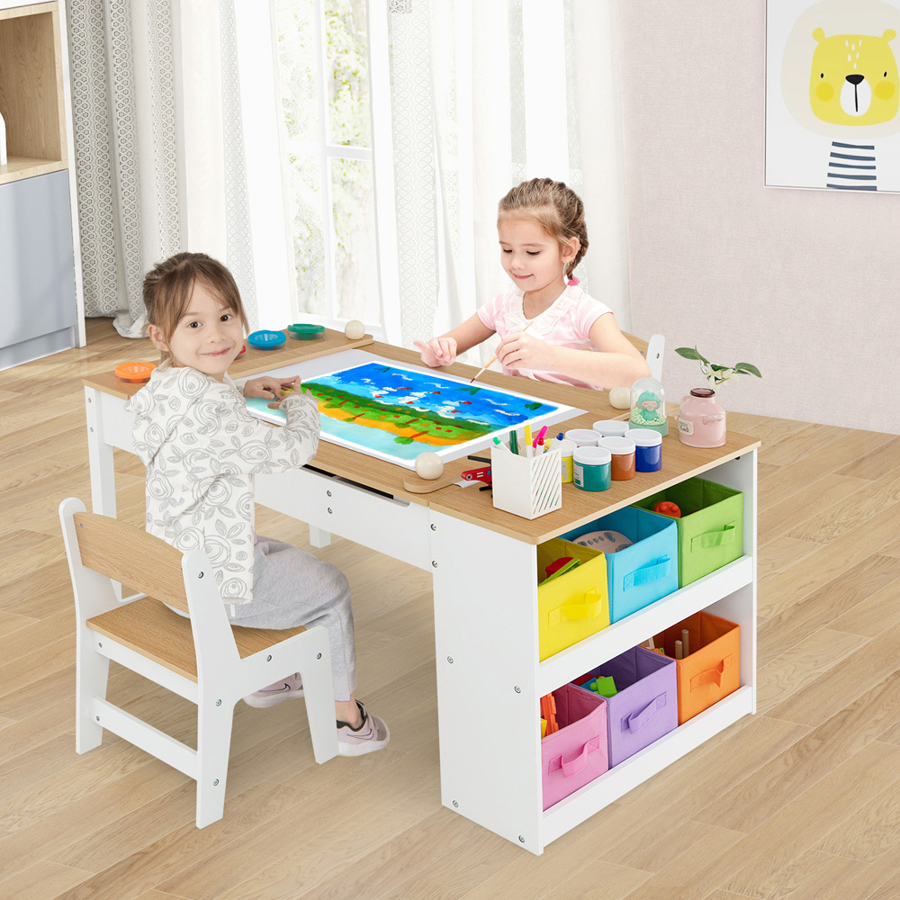 Costway 2 in 1 Natural Kids Art Easel Table and Chair Set Image 4