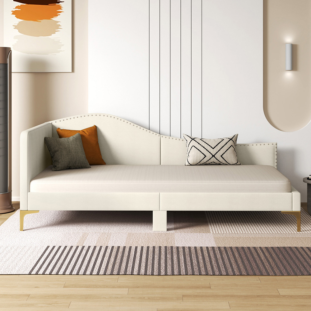Costway Single Beige Upholstered Platform Bed with Metal Legs Image 3