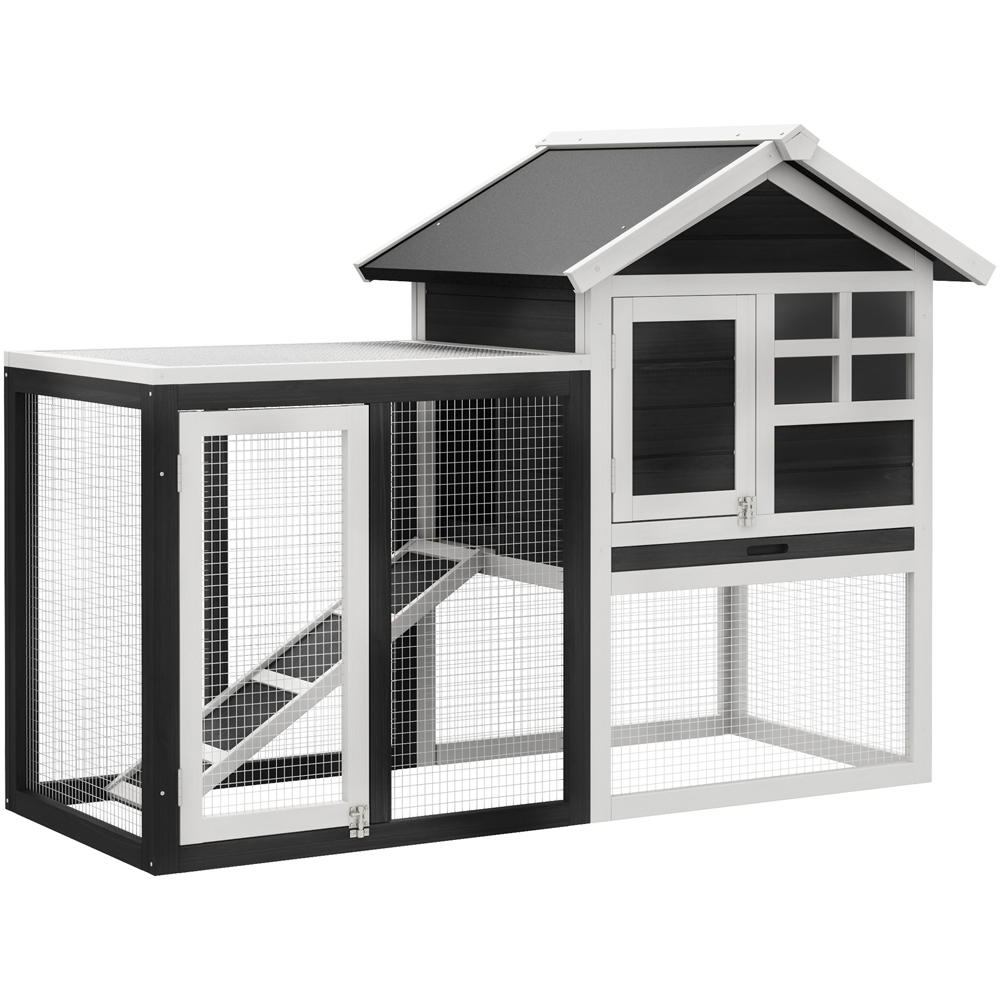 PawHut Wooden Small Animal Hutch with Ladder Image 1