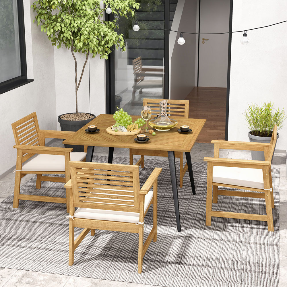 Costway 4 Seater Wooden Patio Table with Metal Legs Image 4