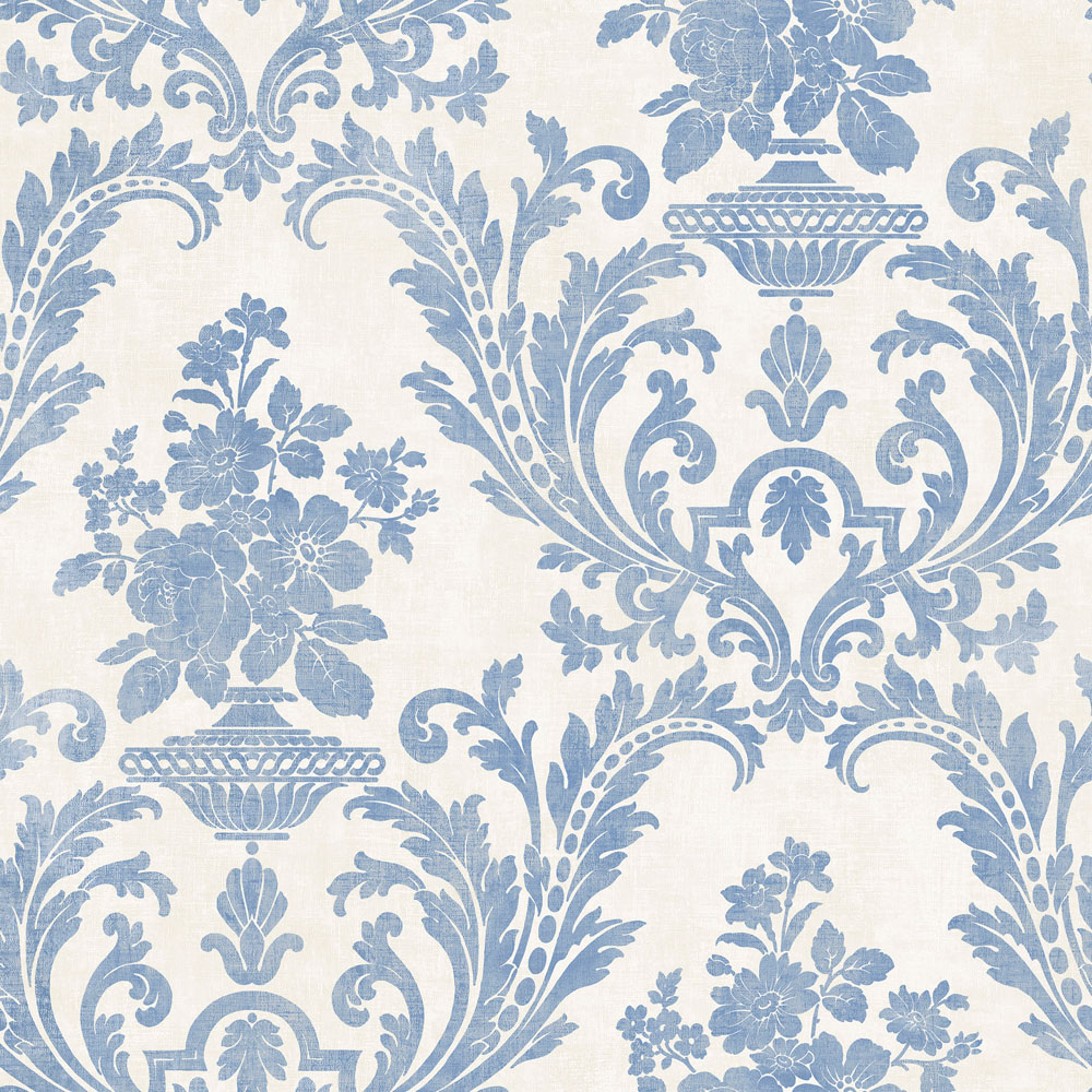 Galerie Stripes and Damask 2 Off White and Blue Wallpaper Image 1