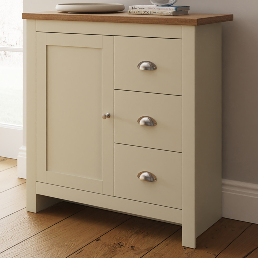 GFW Lancaster Single Door 3 Drawer Cream Sideboard Image 1