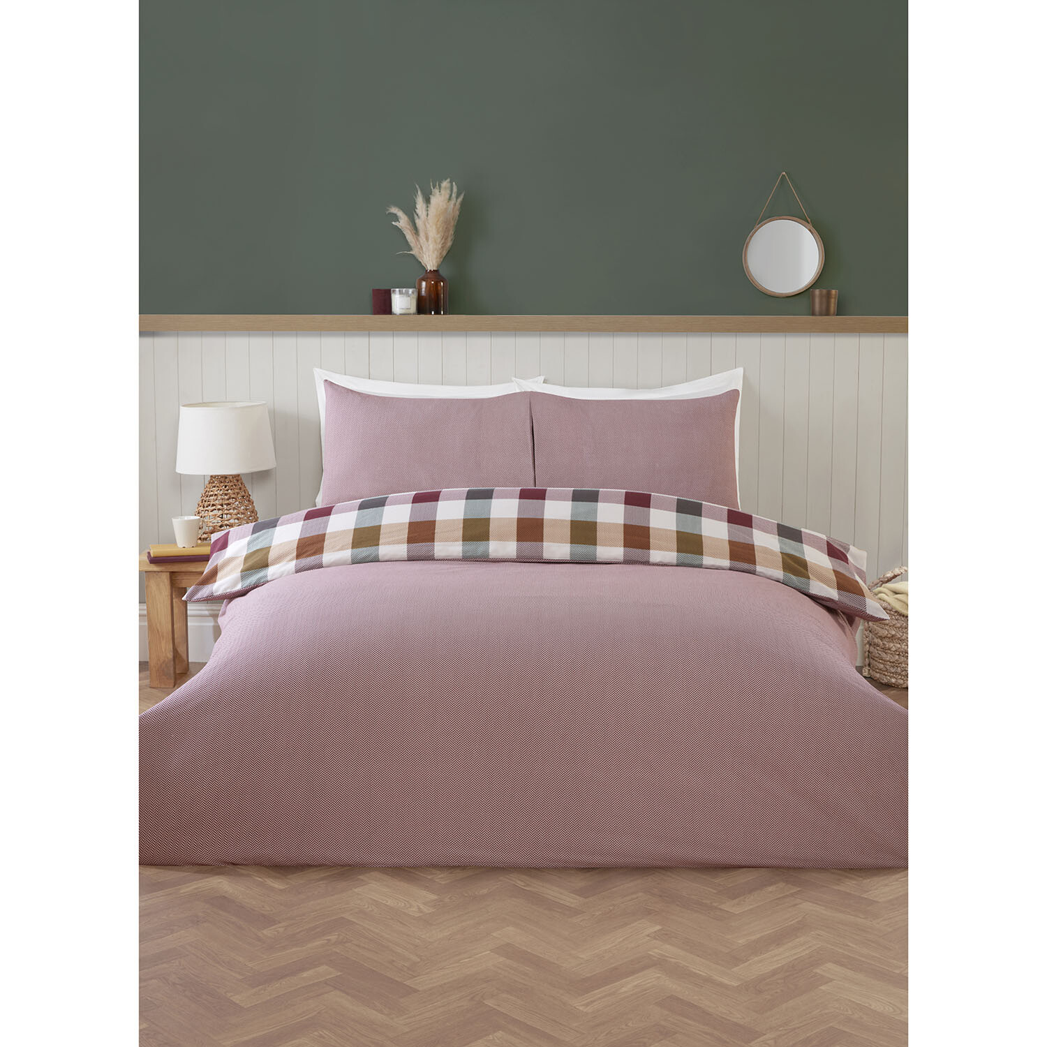 Skye Check Duvet Set - Burgundy / Single Image 2