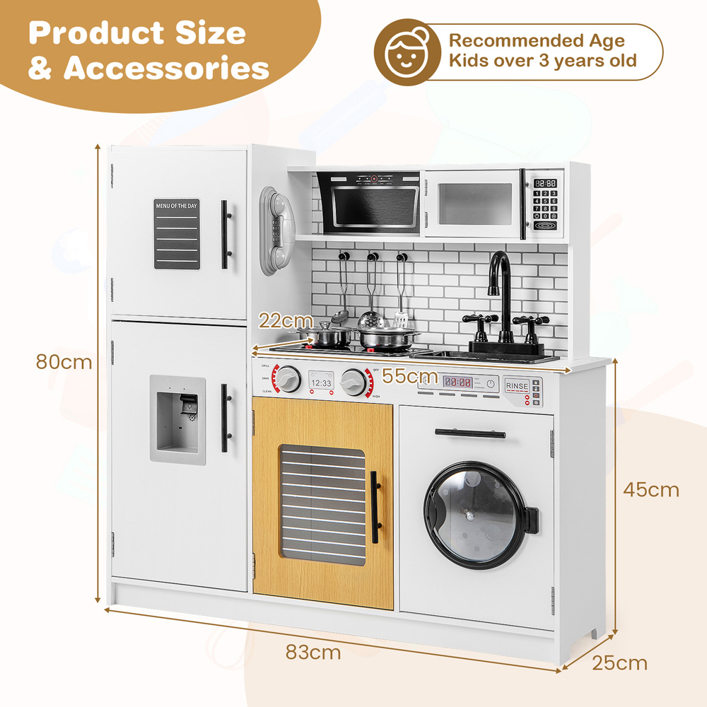 Costway White Kitchen Toy Set with Oven and Washing Machine Image 9