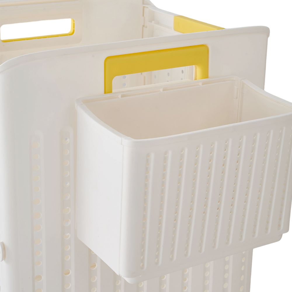 Living and Home Medium White Foldable Laundry Basket with Hanging Basket and Castors Image 4
