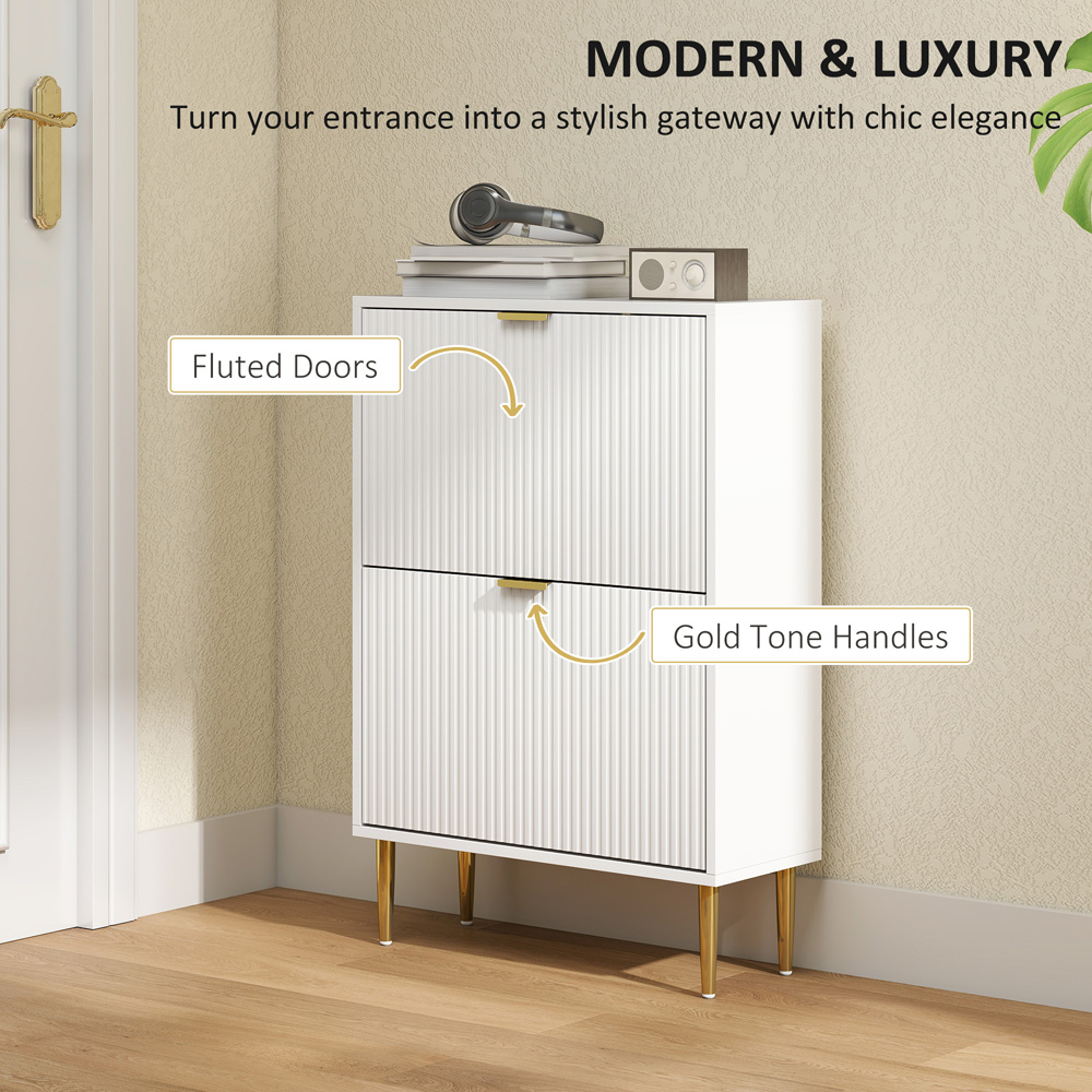 HOMCOM 2 Flip Drawer White Slim Shoe Storage Cabinet Image 4