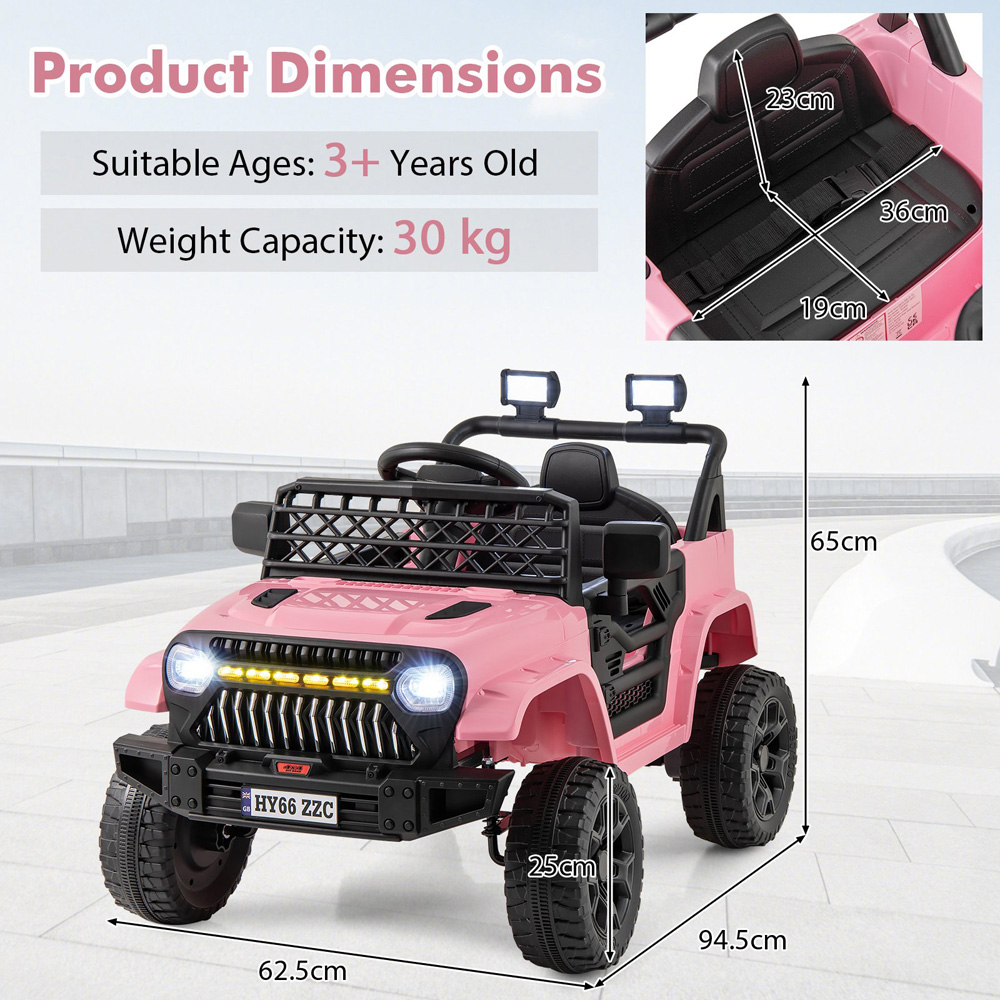 Costway Kids Pink Ride On Truck with Remote Control and LED lights 12V Image 7