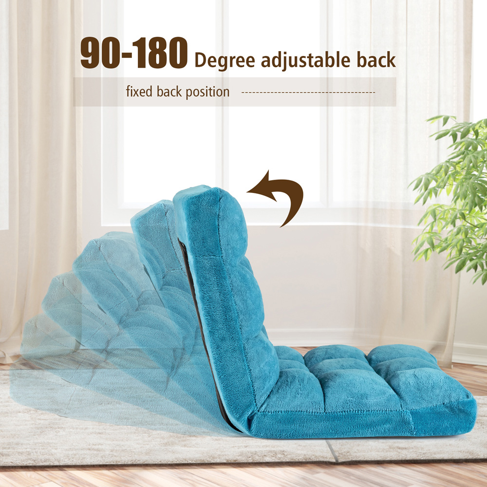 Costway Turquoise Coral Velvet Floor Gaming Chair with Adjustable Back Image 7