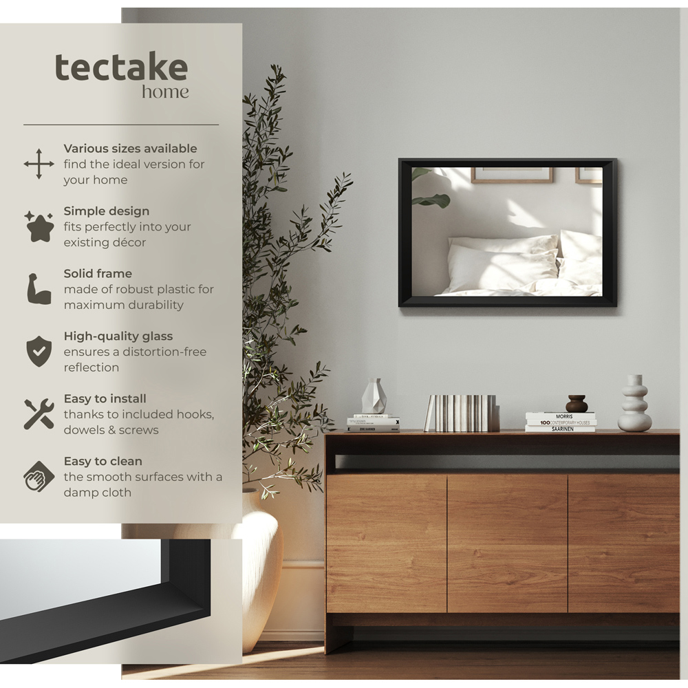 tectake Elina Black Rectangular Wall Mounted Mirror 60 x 40cm Image 6
