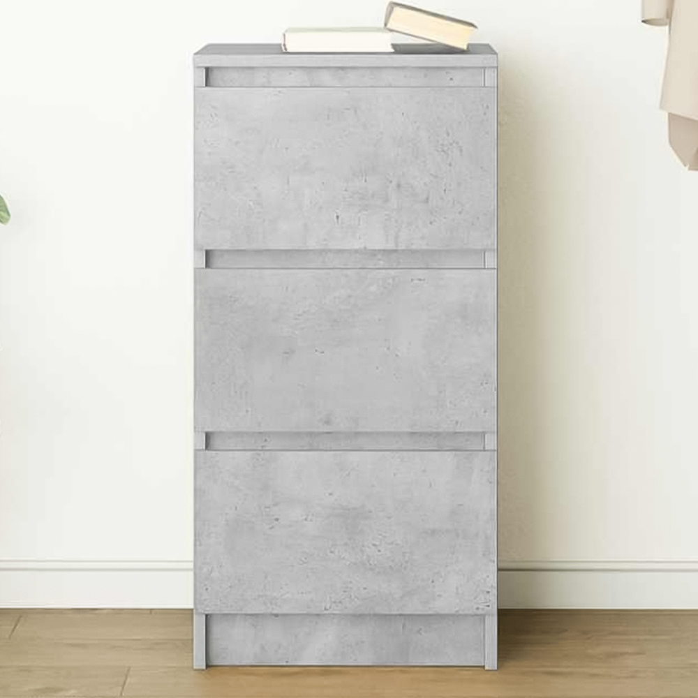 vidaXL 3 Drawer Concrete Grey Wooden Sideboard Image 1