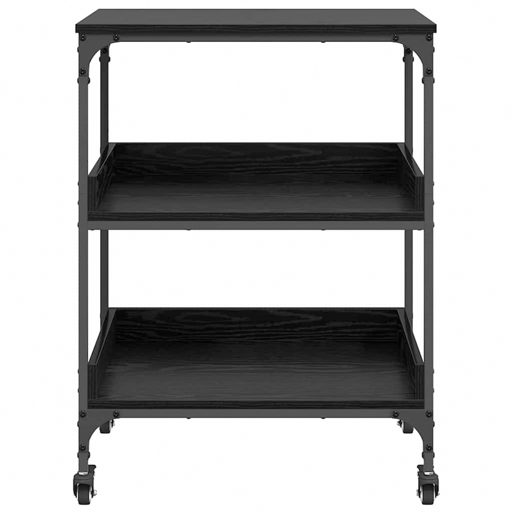 vidaXL 3 Shelf Black Oak Wide Kitchen Trolley Image 6