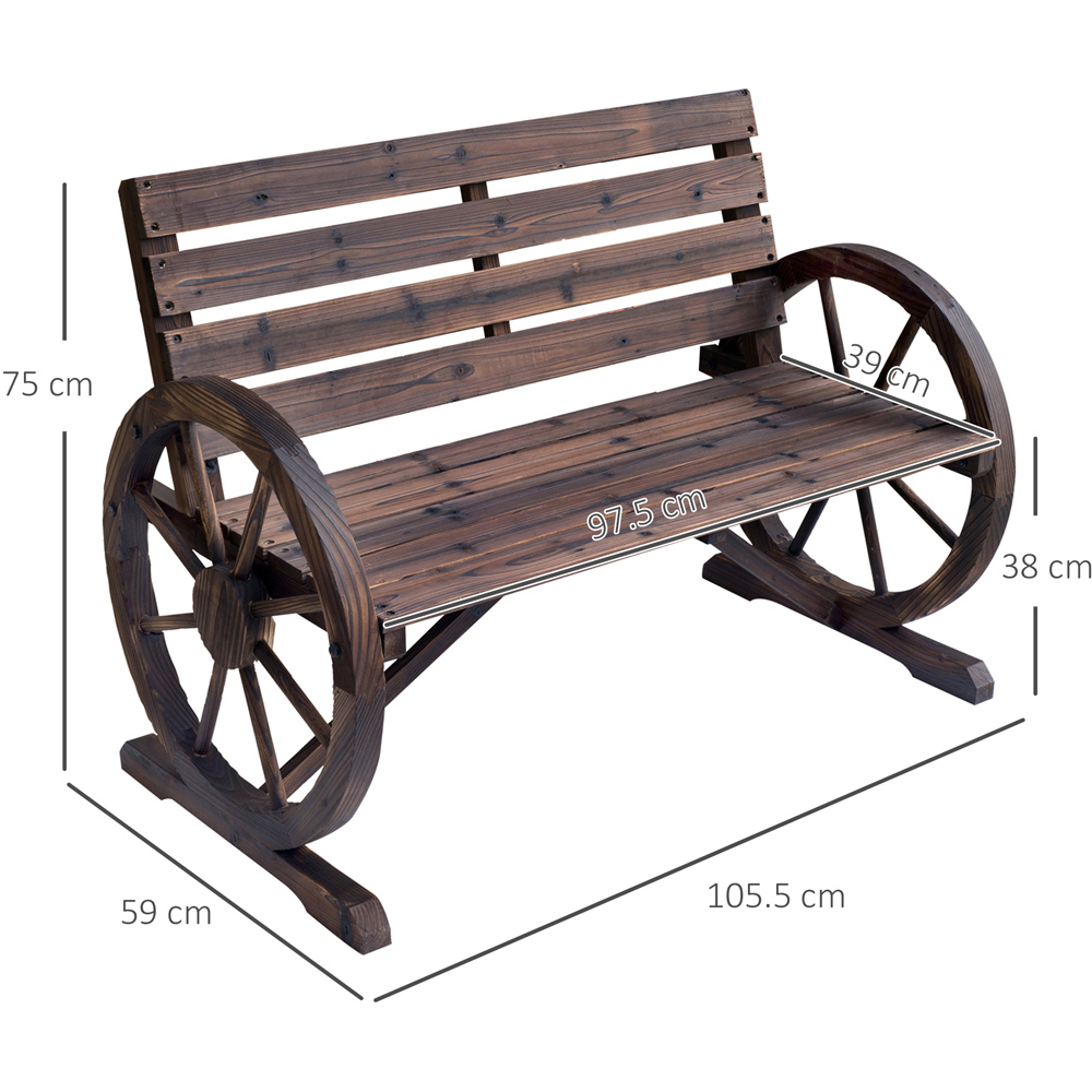Outsunny 2 Seater Brown Wooden Bench with Wagon Wheel Image 8