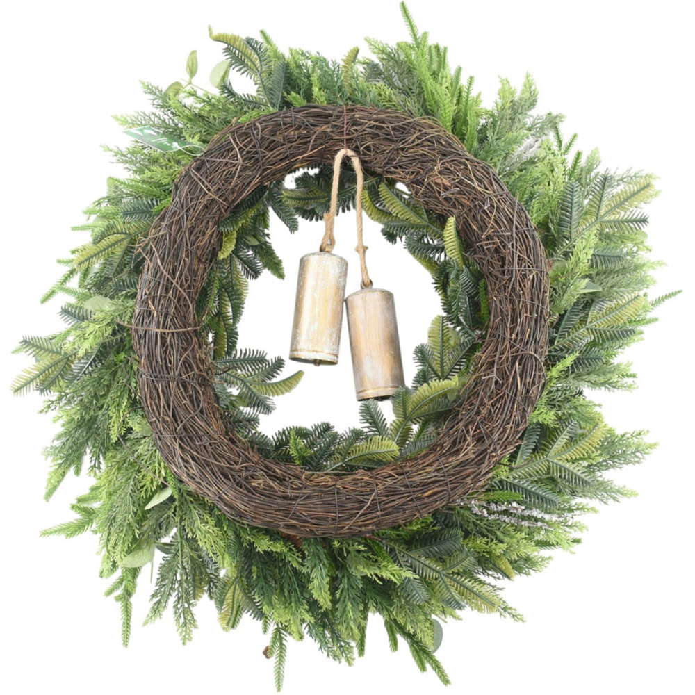 Vintage Bells and Pinecone Wreath Green Image 4