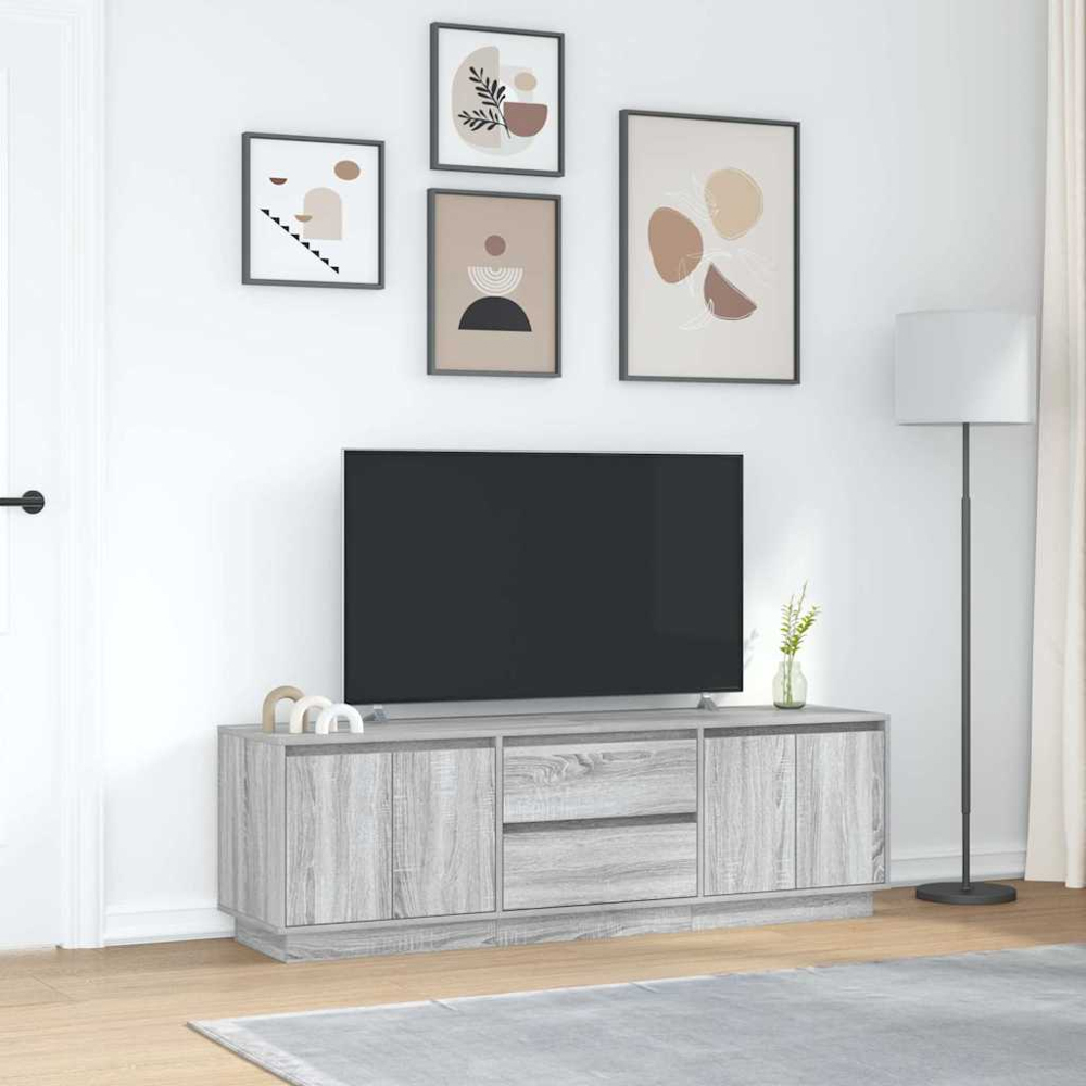 vidaXL 2 Door 2 Drawer Grey Sonoma TV Cabinet with LED Lights Image 9
