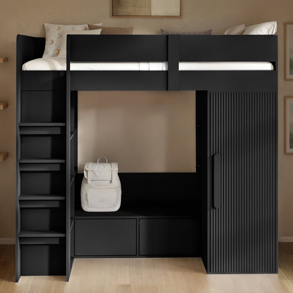 Flair Aspen Black Ribbed High Sleeper with Storage and Wardrobe Image 1