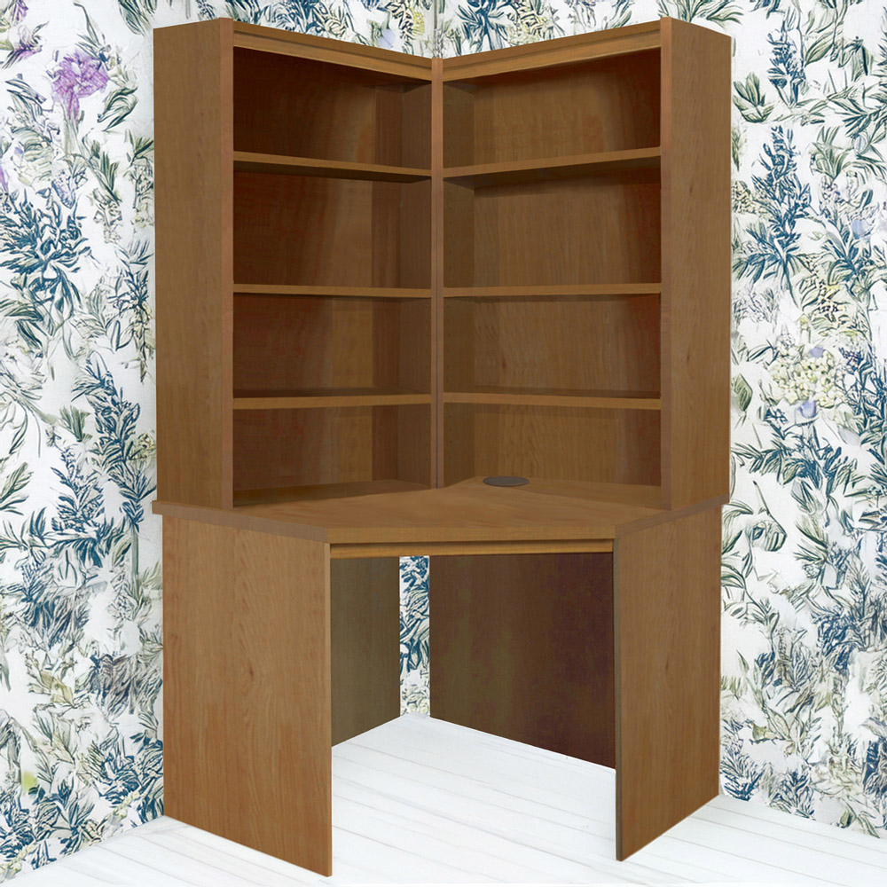R White Cabinets Corner 8 Shelf Computer Desk with Hutch Set Brown Image 1