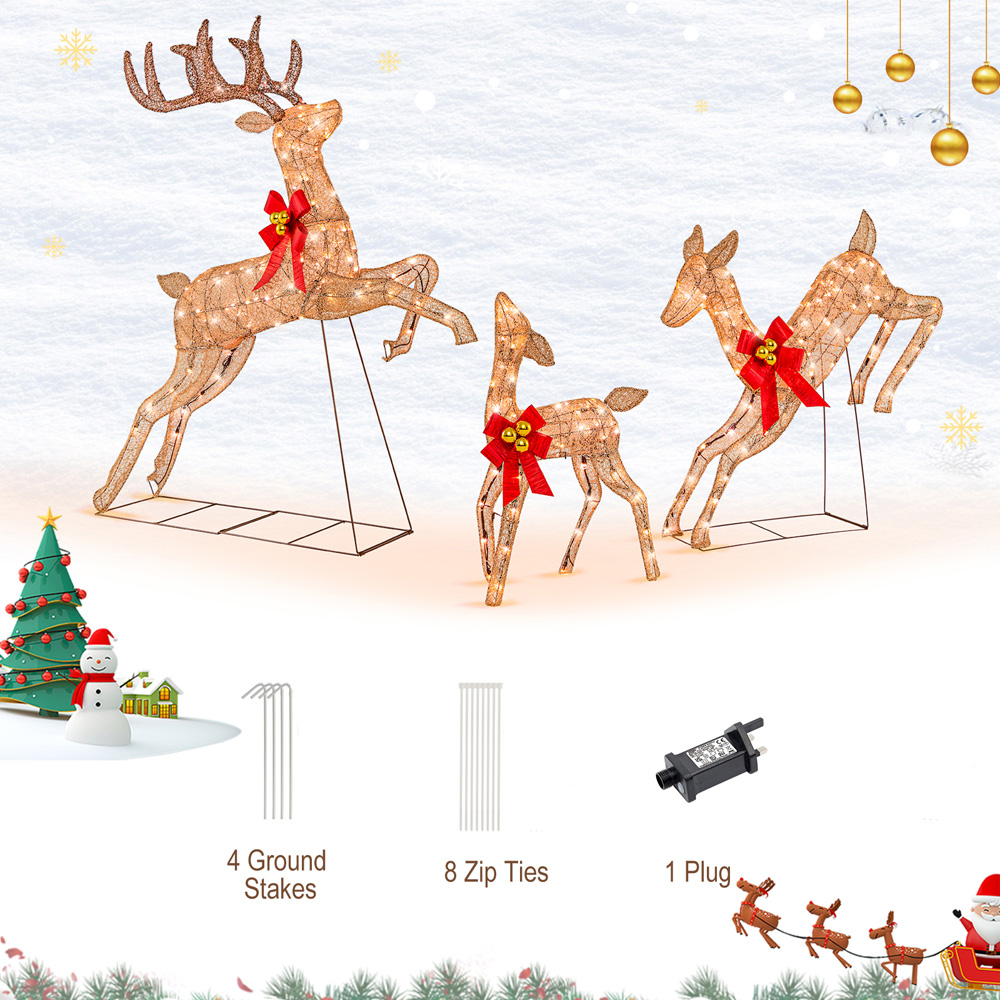Costway 3 Piece Warm White LED Christmas Reindeer Set Image 5