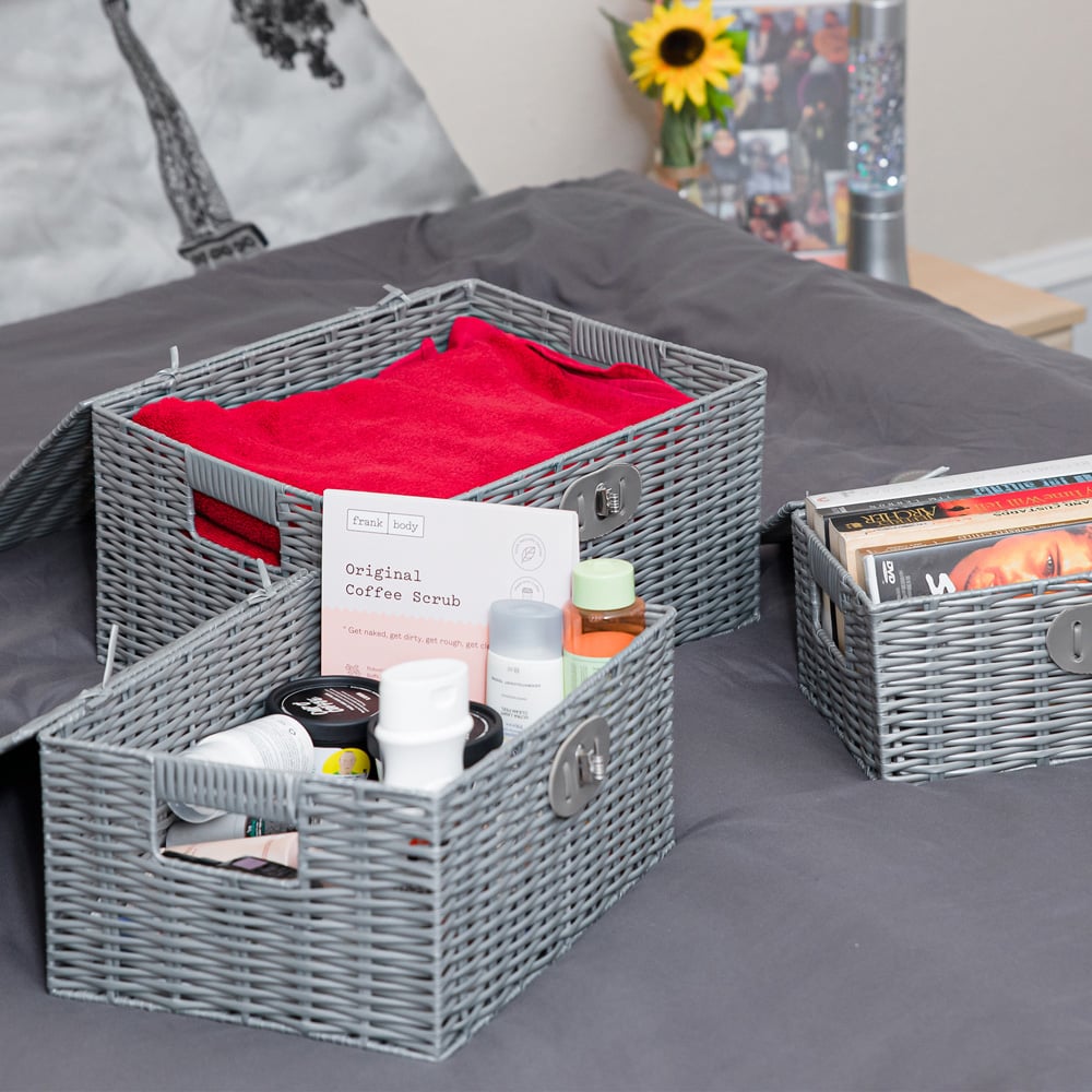 Innoteck Essentials Grey Wicker Woven Storage Basket with Lid 3 Pack Image 8