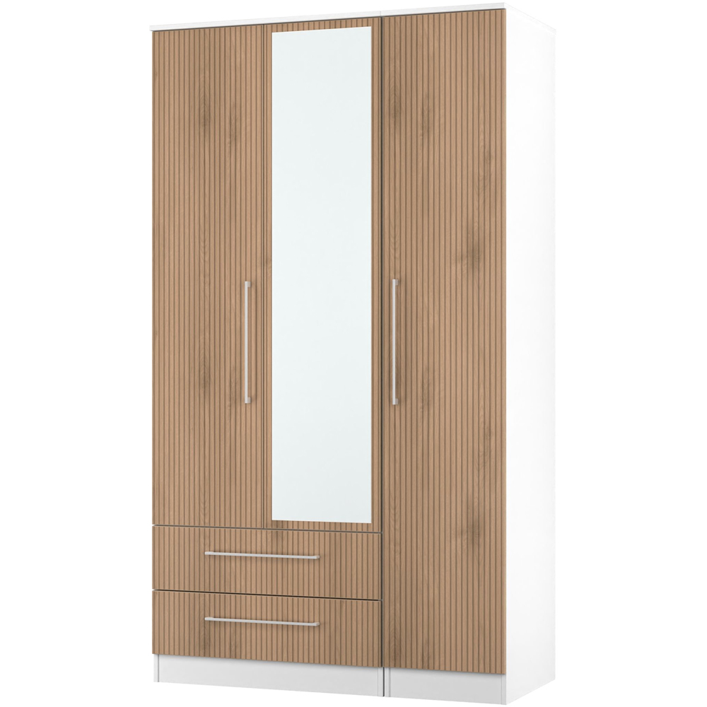 Crowndale Worcester 3 Door 2 Drawer Slatt Effect and White Tall Mirrored Wardrobe Ready Assembled Image 3