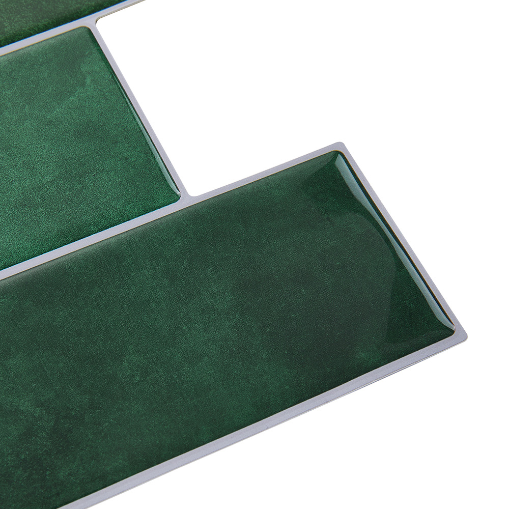 Living and Home Brick Effect Dark Green Rectangle Self Adhesive Wall Sticker 10 Pack Image 7