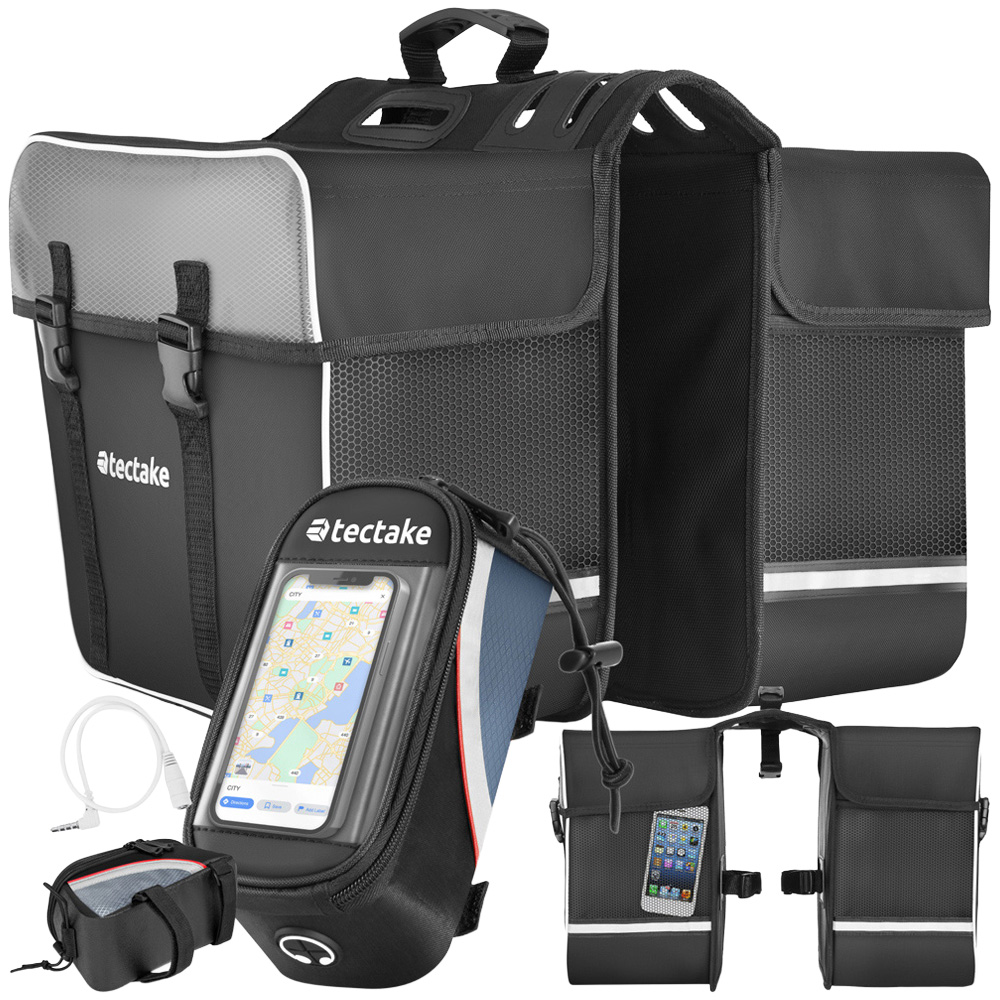tectake Black and Red Water-Repellent Georg and Frame Bicycle Bag Set Image 1