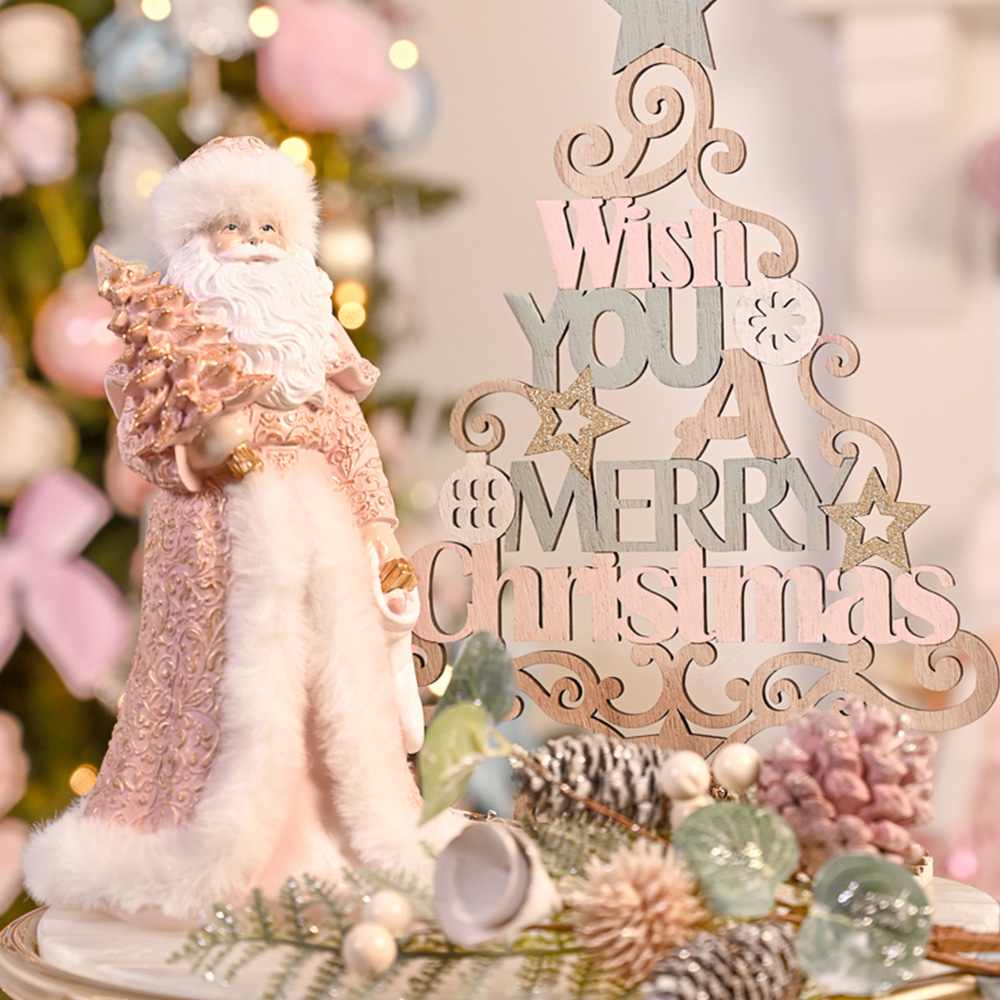 The Seasonal Gift Co. Pink and Gold Santa Figurine Image 2