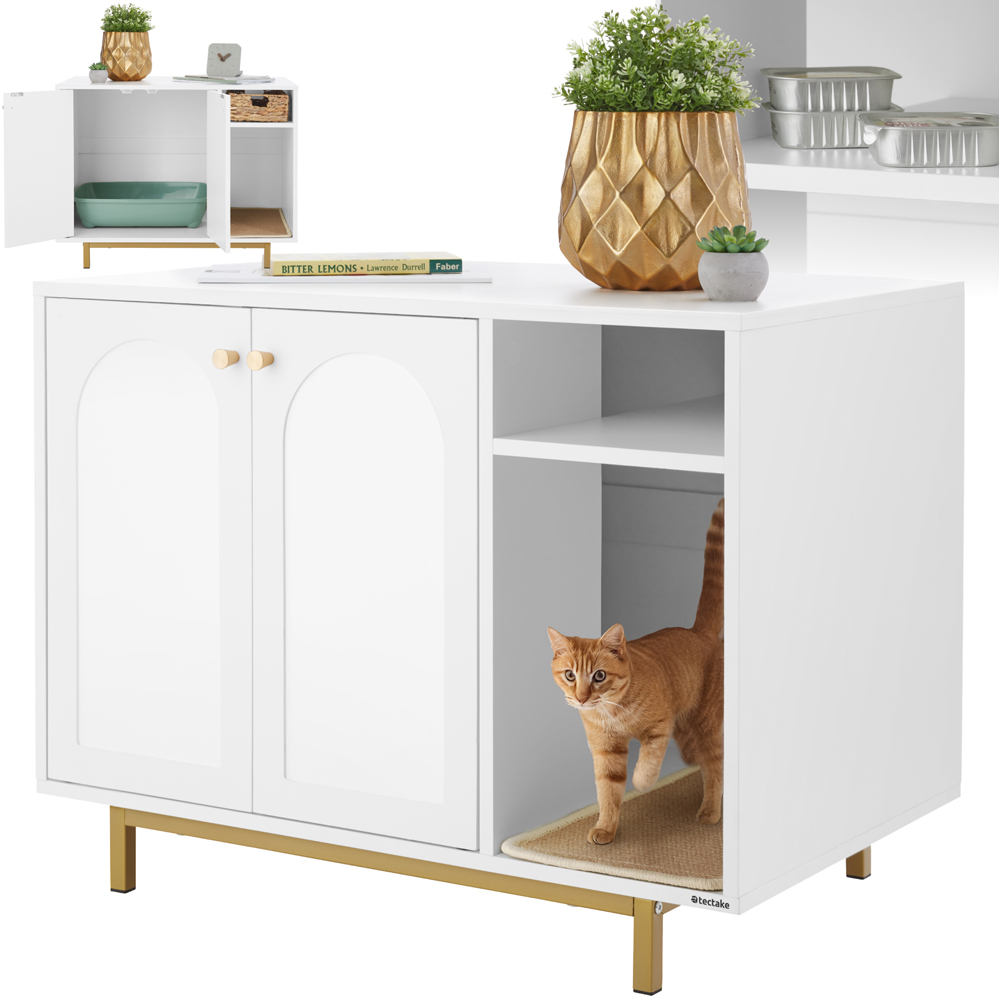 tectake Kalea 2 Door Cat Cupboard with Side Entrance and Scratching Mat Image 1