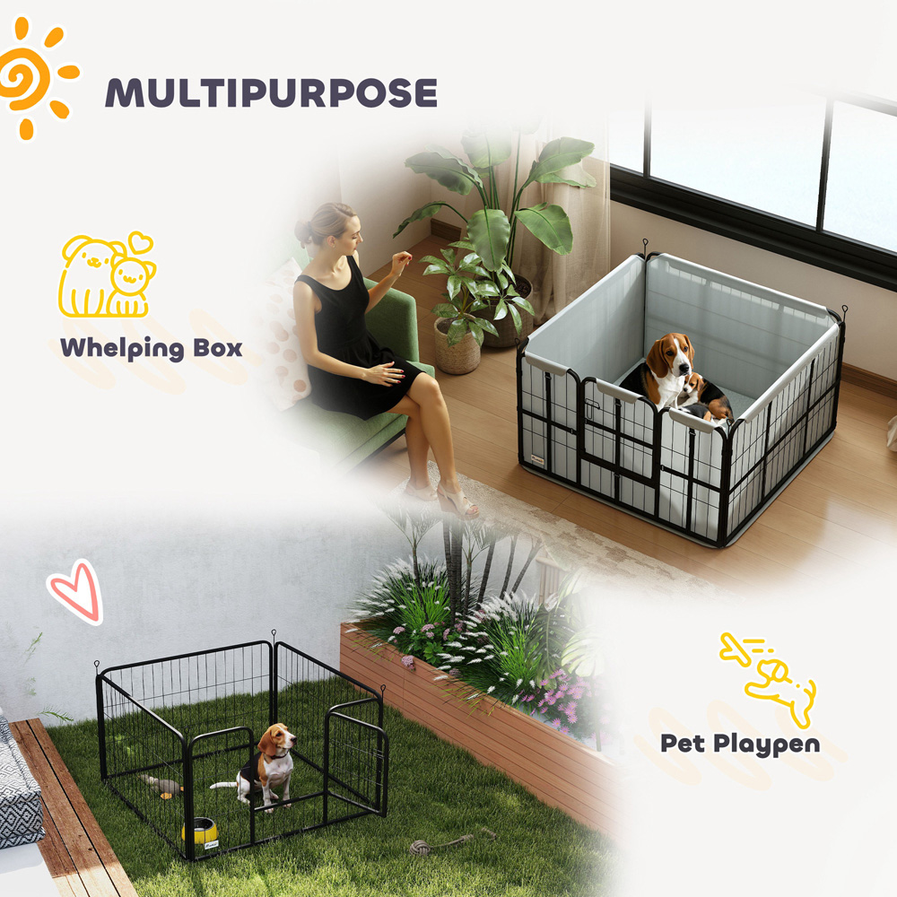 PawHut Black Oxford Fabric Whelping Box with Washable Whelping Pad Image 4